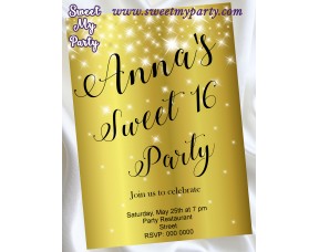 Gold Sparkly Sweet 16 Party Invitation,Gold Sparkly Quinceanera Party Invitation,(12swee)